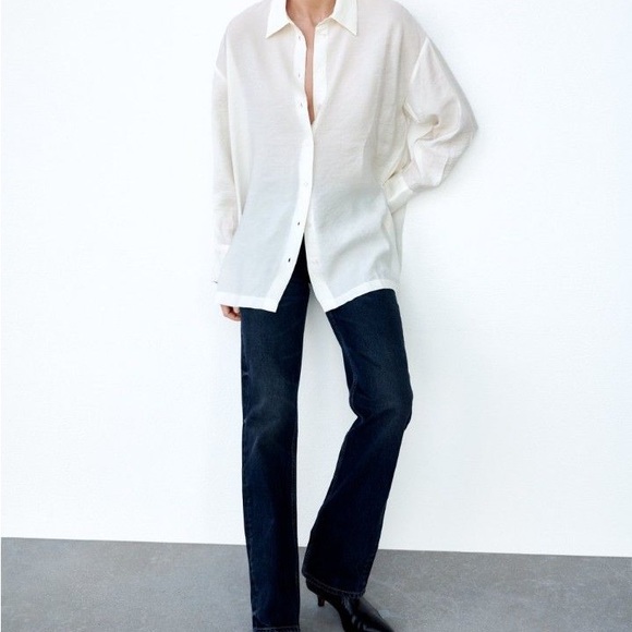 ZARA flowy Ecru oversized shirt - Picture 4 of 16